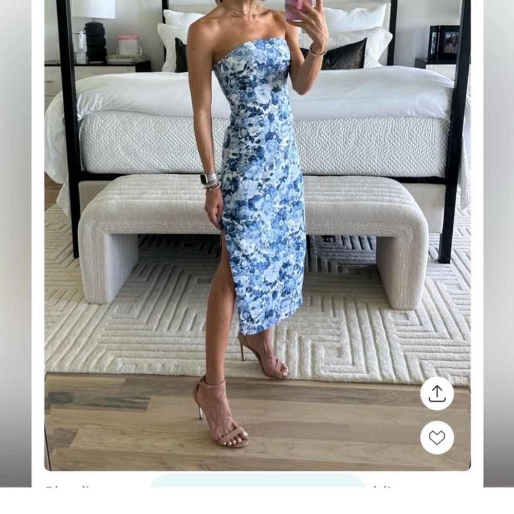 Abercrombie & Fitch Blue Linen Floral Strapless Dress SZ Small EUC